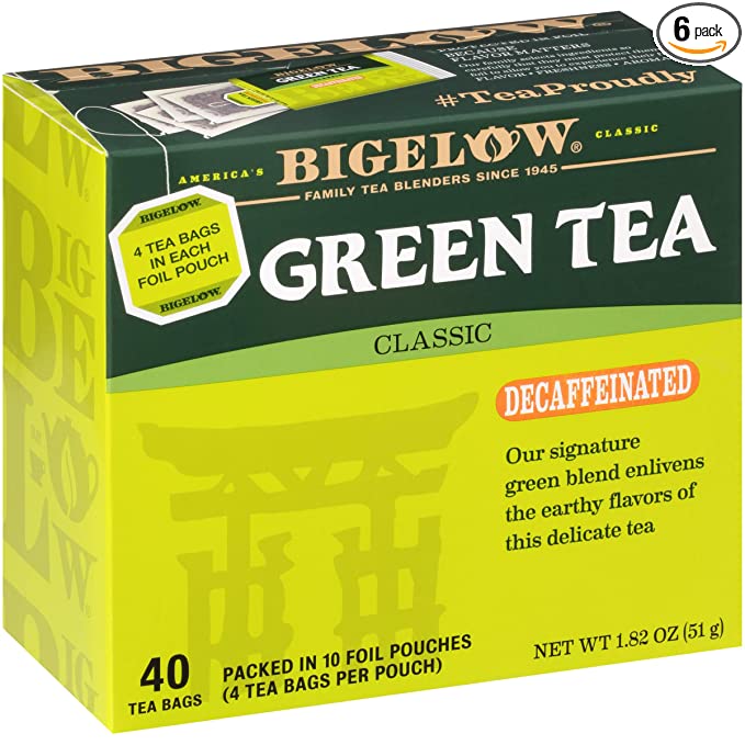 A box of Bigelow decaf green tea