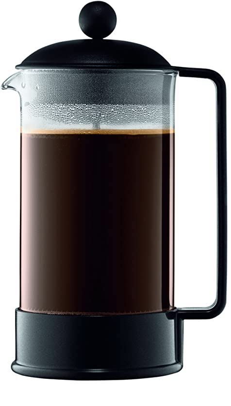 A French press filled with coffee